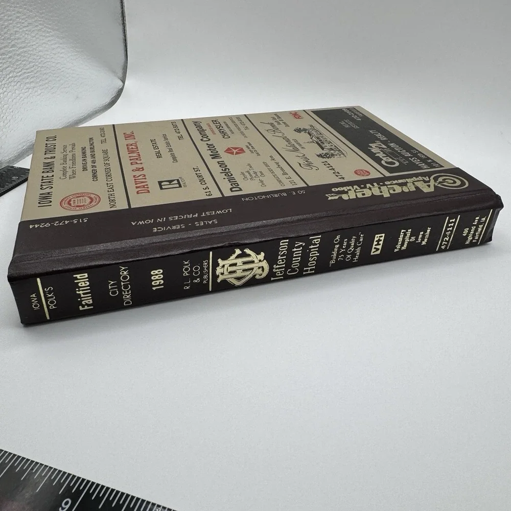 1988 Fairfield Iowa City Business Directory HC Book Phone Advertisements Ads Vtg